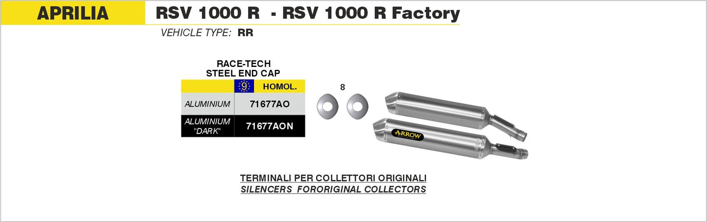 Aprilia RSV 1000 R / R Factory 2004-2008 Arrow udstødning. Slip-on udstødninger, komplette udstødninger, manifold/forrør. Find det hos Pitboxen.dk