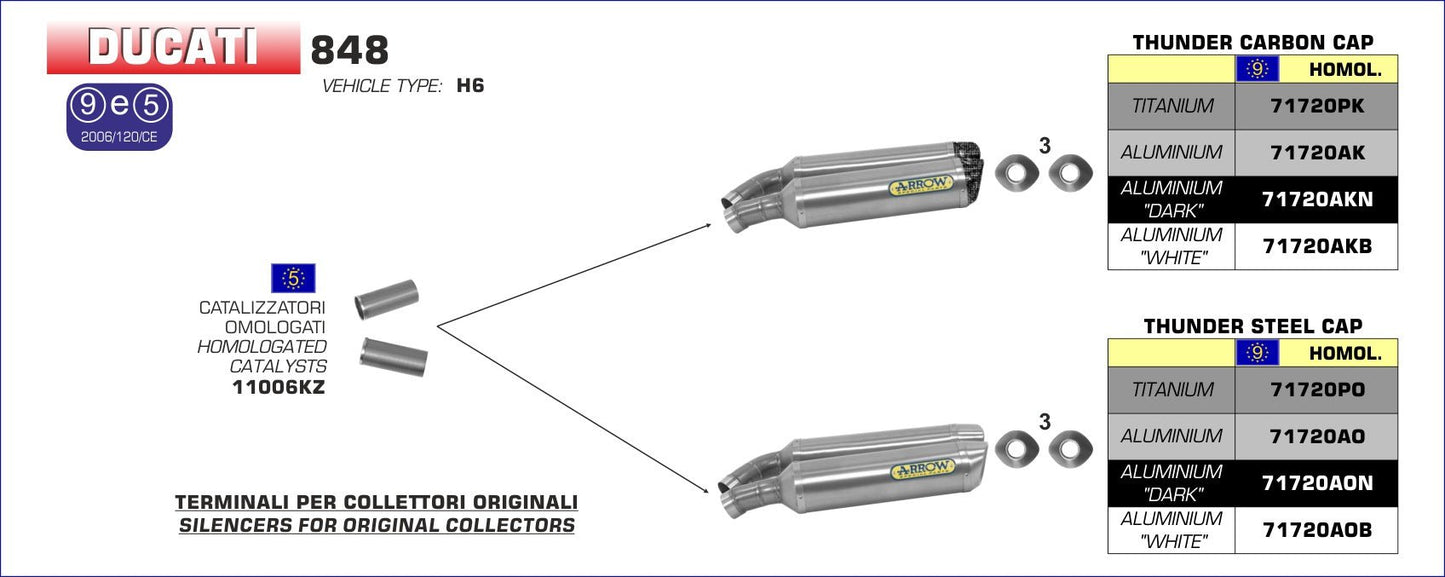 Ducati 848 2008-2010 Arrow udstødning. Slip-on udstødninger, komplette udstødninger, manifold/forrør. Find det hos Pitboxen.dk