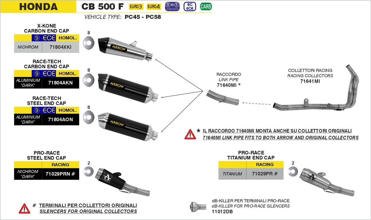 Honda CB 500 F 2016-2018 Arrow udstødning. Slip-on udstødninger, komplette udstødninger, manifold/forrør. Find det hos Pitboxen.dk
