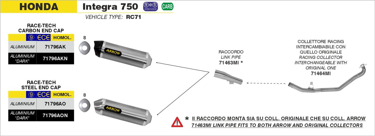 Honda INTEGRA 750 DCT 2014-2015 Arrow udstødning. Slip-on udstødninger, komplette udstødninger, manifold/forrør. Find det hos Pitboxen.dk