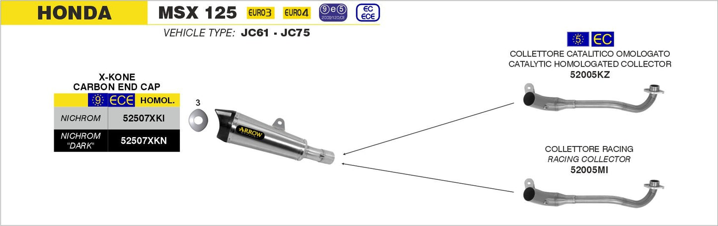 Honda MSX 125 Grom 2016-2020 Arrow udstødning. Slip-on udstødninger, komplette udstødninger, manifold/forrør. Find det hos Pitboxen.dk
