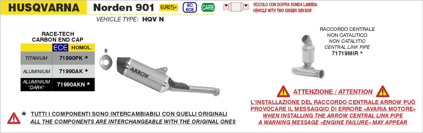 Husqvarna Norden 901 2024-2025 Arrow udstødning. Slip-on udstødninger, komplette udstødninger, manifold/forrør. Find det hos Pitboxen.dk