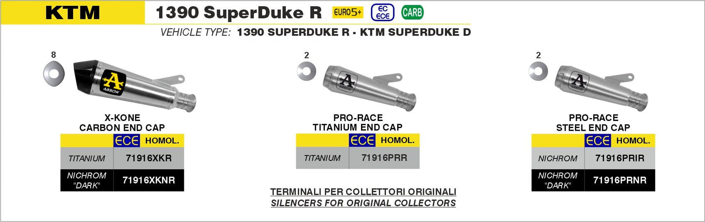 KTM 1390 SuperDuke R 2024-2025 Arrow udstødning. Slip-on udstødninger, komplette udstødninger, manifold/forrør. Find det hos Pitboxen.dk