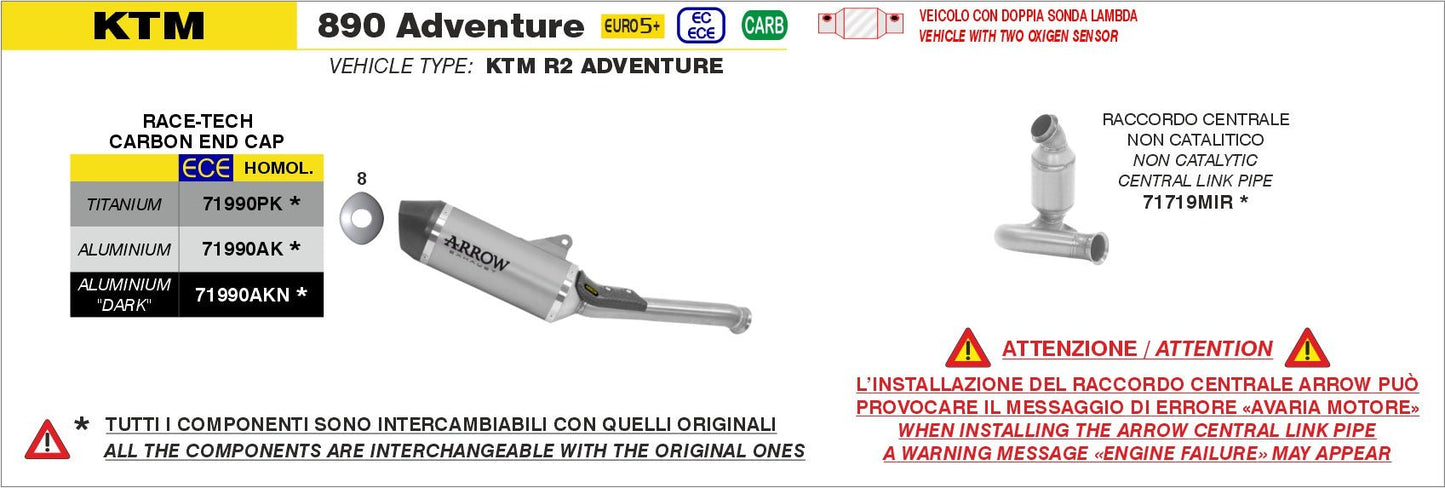 KTM 890 Adventure / R 2025- Arrow udstødning. Slip-on udstødninger, komplette udstødninger, manifold/forrør. Find det hos Pitboxen.dk