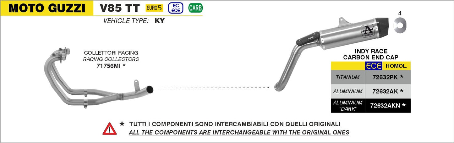 Moto Guzzi V85 TT 2021-2023 Arrow udstødning. Slip-on udstødninger, komplette udstødninger, manifold/forrør. Find det hos Pitboxen.dk