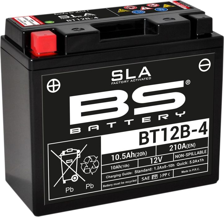 Motorcykelbatteri BS BT12B - 4 SLA (vedligeholdelsesfrit) - Pitboxen.dk