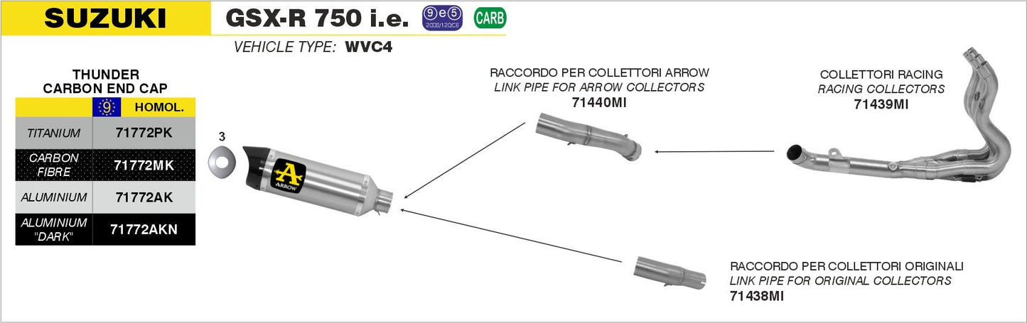 Suzuki GSX-R 750 i.e. 2011-2016 Arrow udstødning. Slip-on udstødninger, komplette udstødninger, manifold/forrør. Find det hos Pitboxen.dk