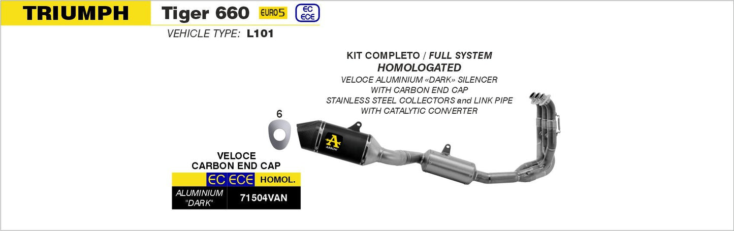 Triumph TIGER 660 2022-2024 Arrow udstødning. Slip-on udstødninger, komplette udstødninger, manifold/forrør. Find det hos Pitboxen.dk