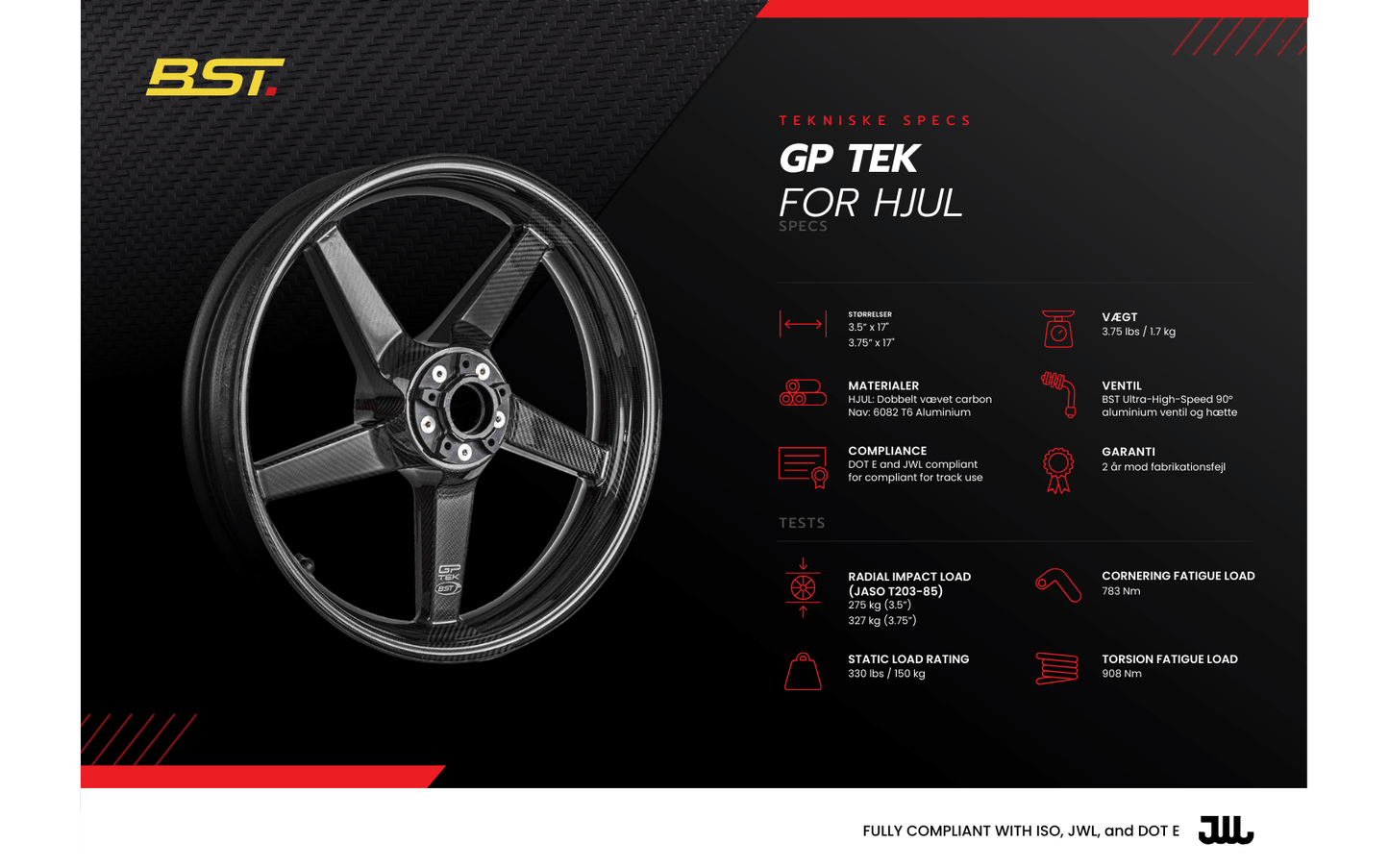 BST GP Tek Forhjul til Aprilia RSV4 (2015 - 2020) - 3.5" x 17" - BST Carbon hjul - Pitboxen Performance