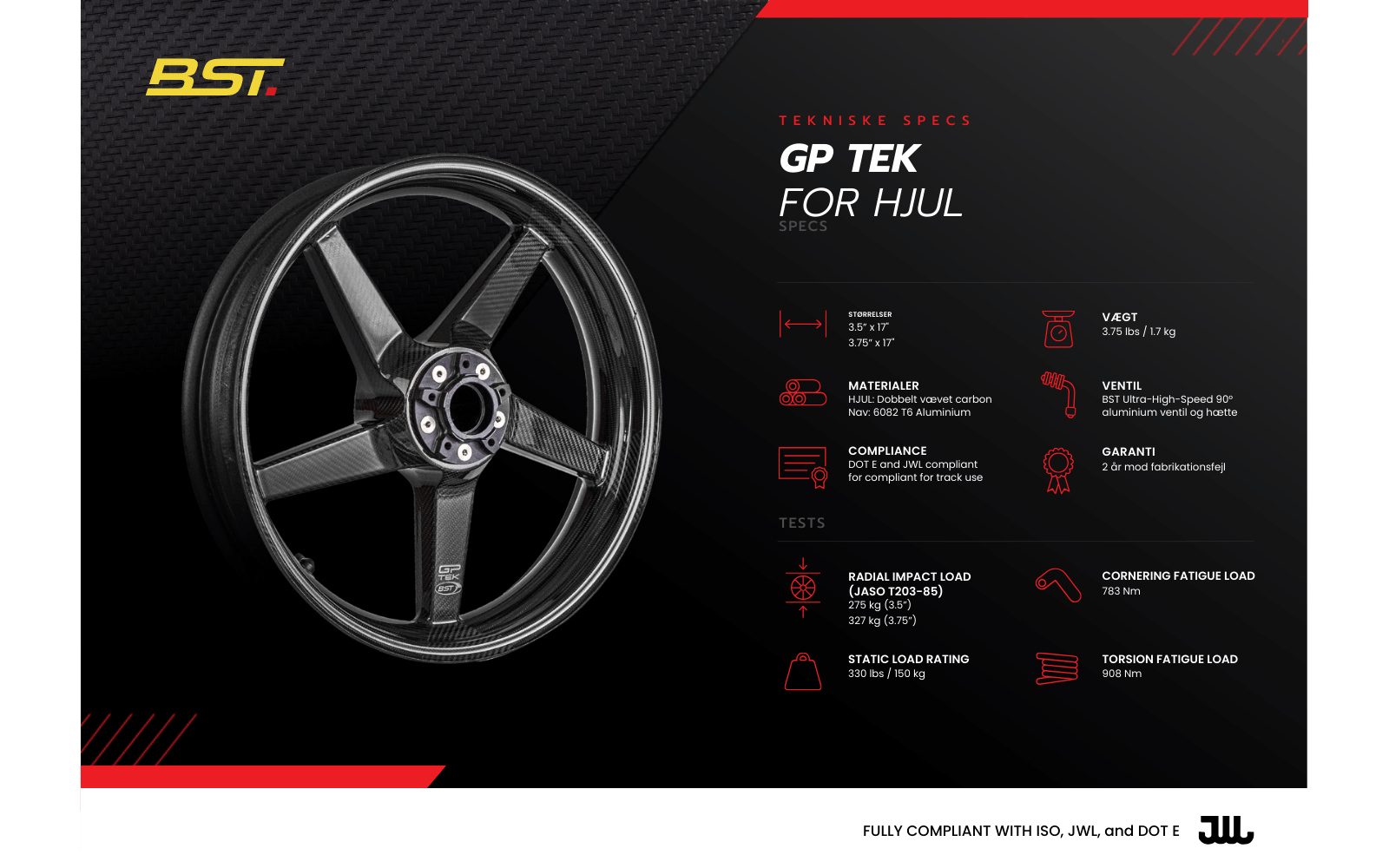 BST GP Tek Forhjul til Aprilia RSV4 (2015 - 2020) - 3.5" x 17" - BST Carbon hjul - Pitboxen Performance