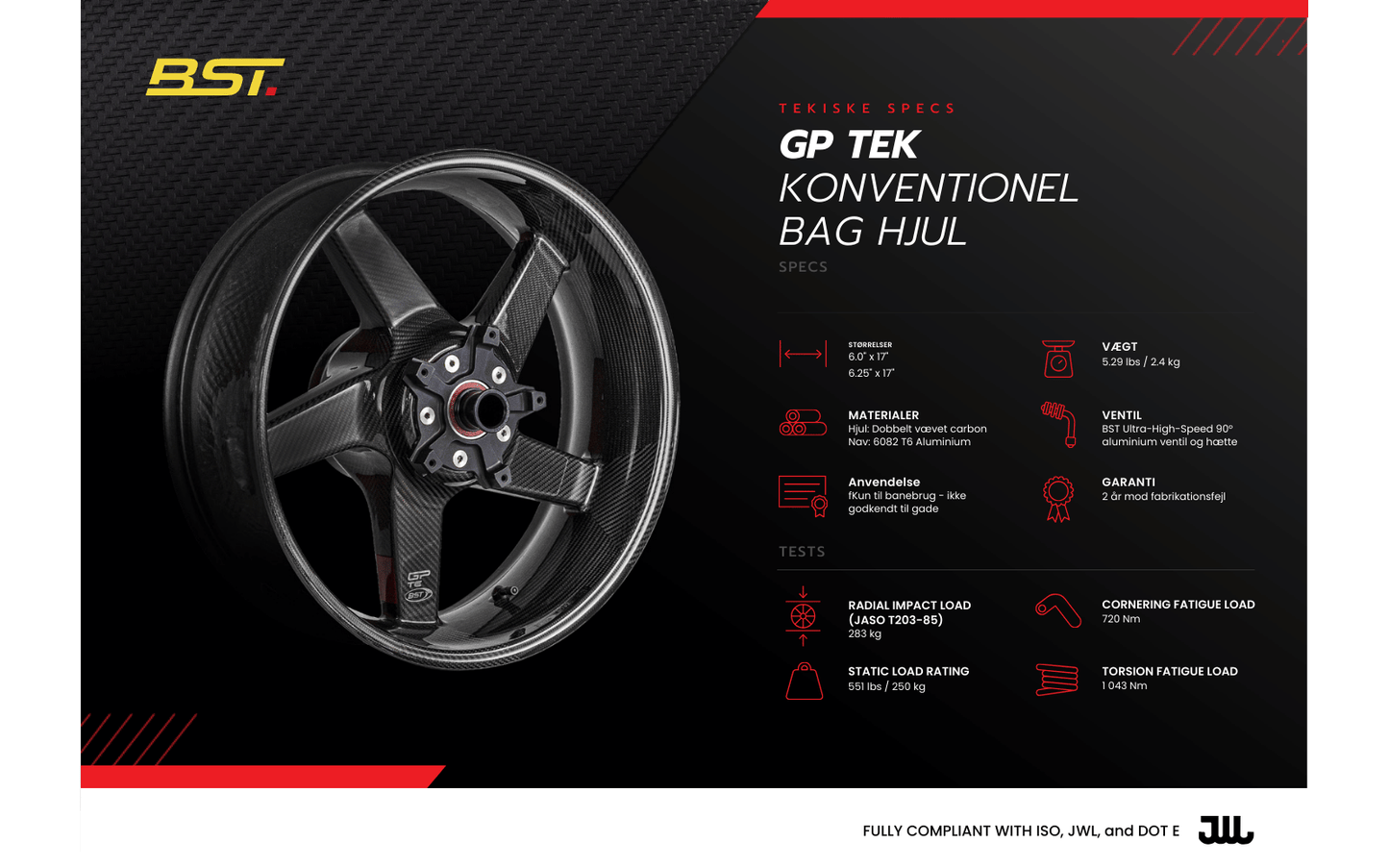 BST GP Tek Baghjul til KAWASAKI ZX10R (2016 - 2023) - 6" x 17" - BST Carbon hjul - Pitboxen Performance