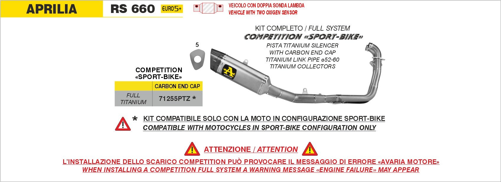 Aprilia RS 660 2025- Arrow udstødning. Slip-on udstødninger, komplette udstødninger, manifold/forrør. Find det hos Pitboxen.dk