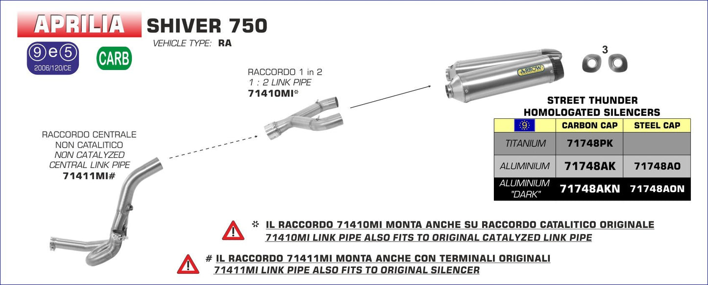 Aprilia SHIVER 750 2008-2009 Arrow udstødning. Slip-on udstødninger, komplette udstødninger, manifold/forrør. Find det hos Pitboxen.dk