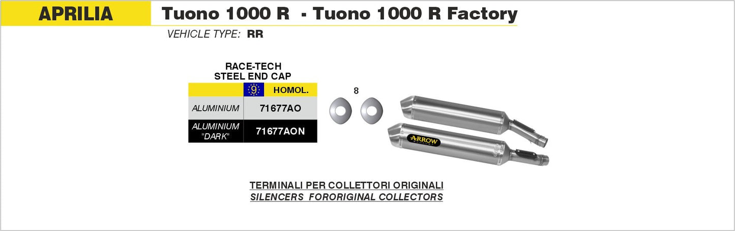 Aprilia TUONO 1000 R / R Factory 2006-2010 Arrow udstødning. Slip-on udstødninger, komplette udstødninger, manifold/forrør. Find det hos Pitboxen.dk