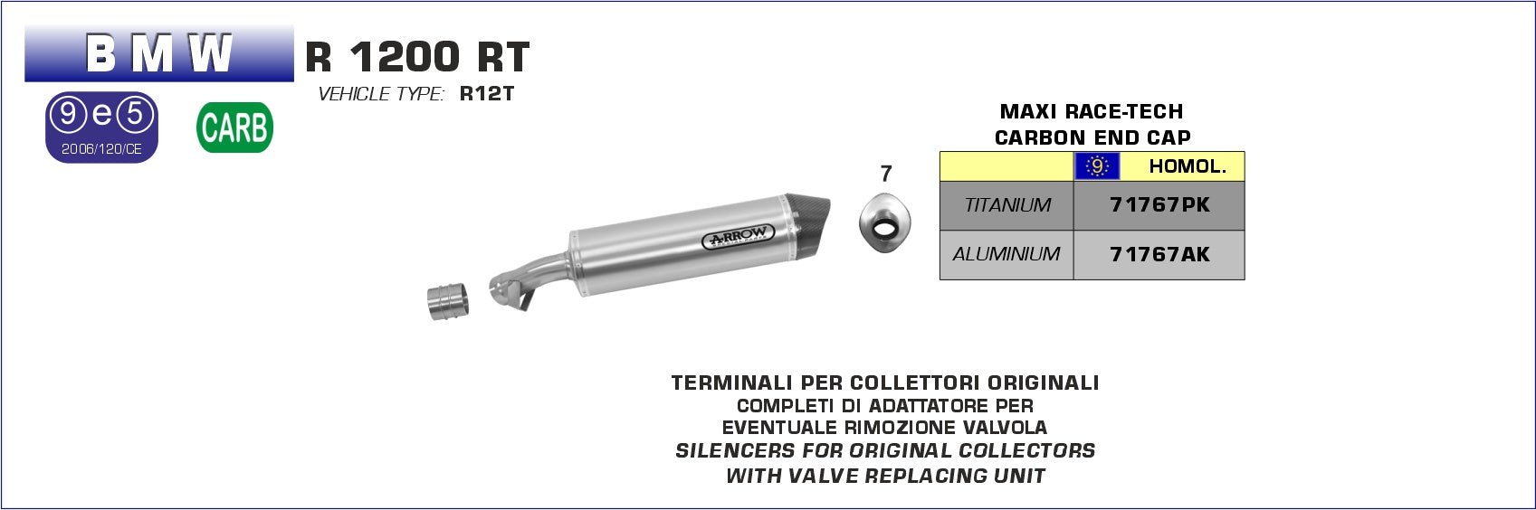 BMW R 1200 RT 2010-2013 Arrow udstødning. Slip-on udstødninger, komplette udstødninger, manifold/forrør. Find det hos Pitboxen.dk