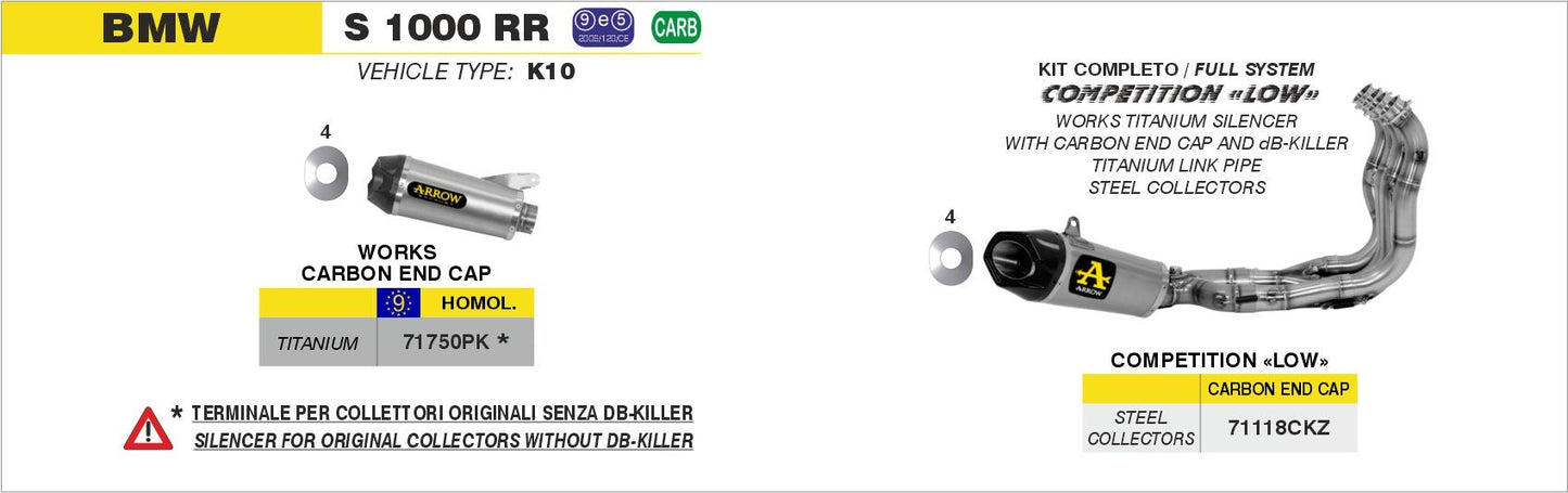 BMW S 1000 RR 2012-2014 Arrow udstødning. Slip-on udstødninger, komplette udstødninger, manifold/forrør. Find det hos Pitboxen.dk