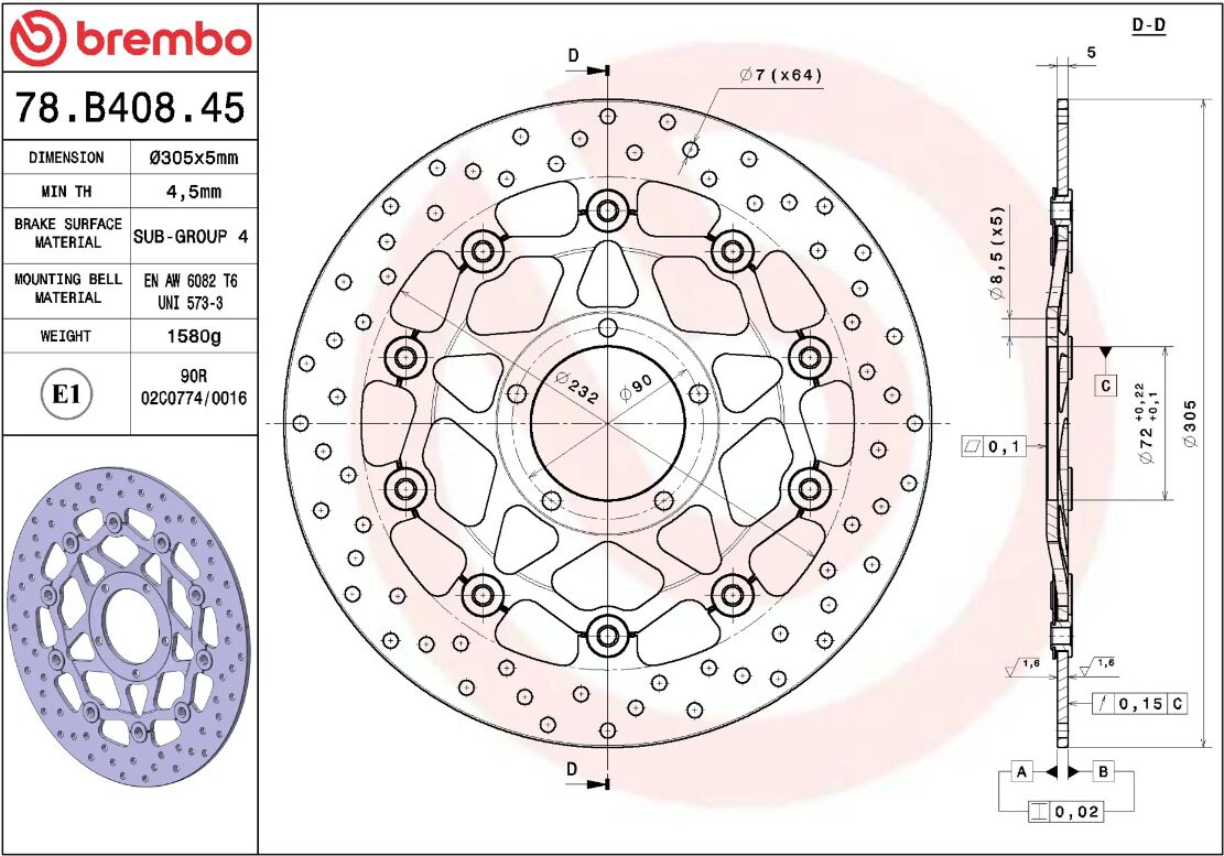 Ducati HYPERMOTARD 1100 07 - 10 m.fl. bremseskive for, ORO flydende - Brembo - Pitboxen.dk