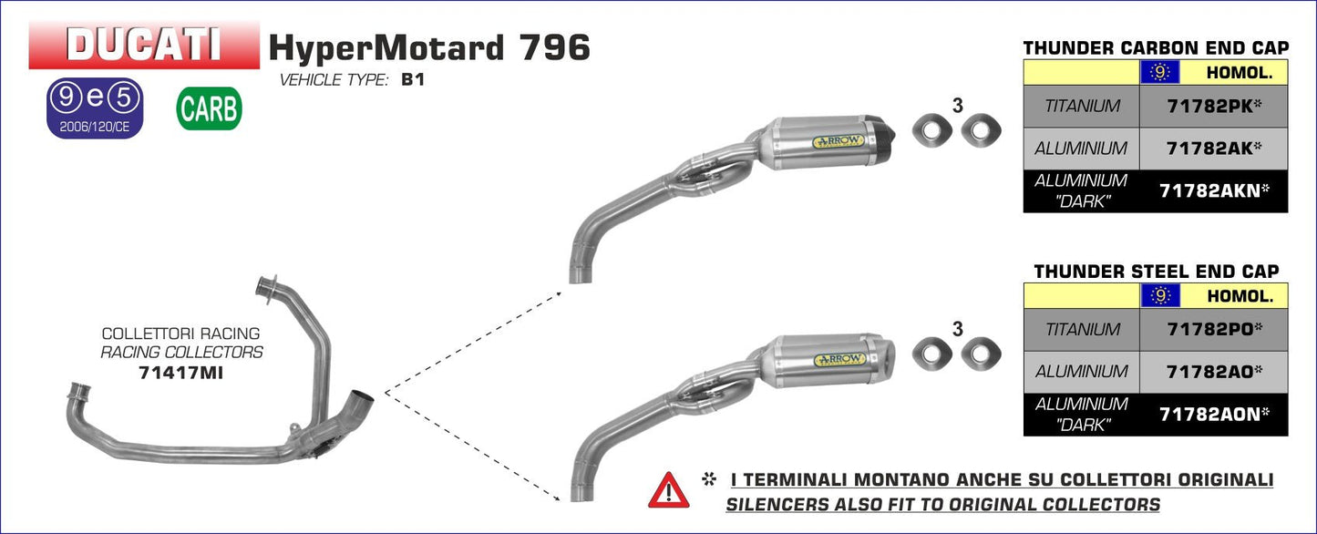 Ducati Hypermotard 796 2009-2012 Arrow udstødning. Slip-on udstødninger, komplette udstødninger, manifold/forrør. Find det hos Pitboxen.dk