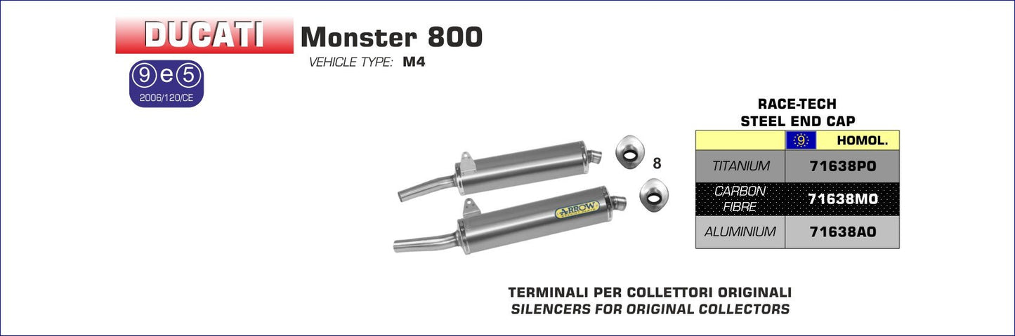 Ducati MONSTER 800 2003-2005 Arrow udstødning. Slip-on udstødninger, komplette udstødninger, manifold/forrør. Find det hos Pitboxen.dk