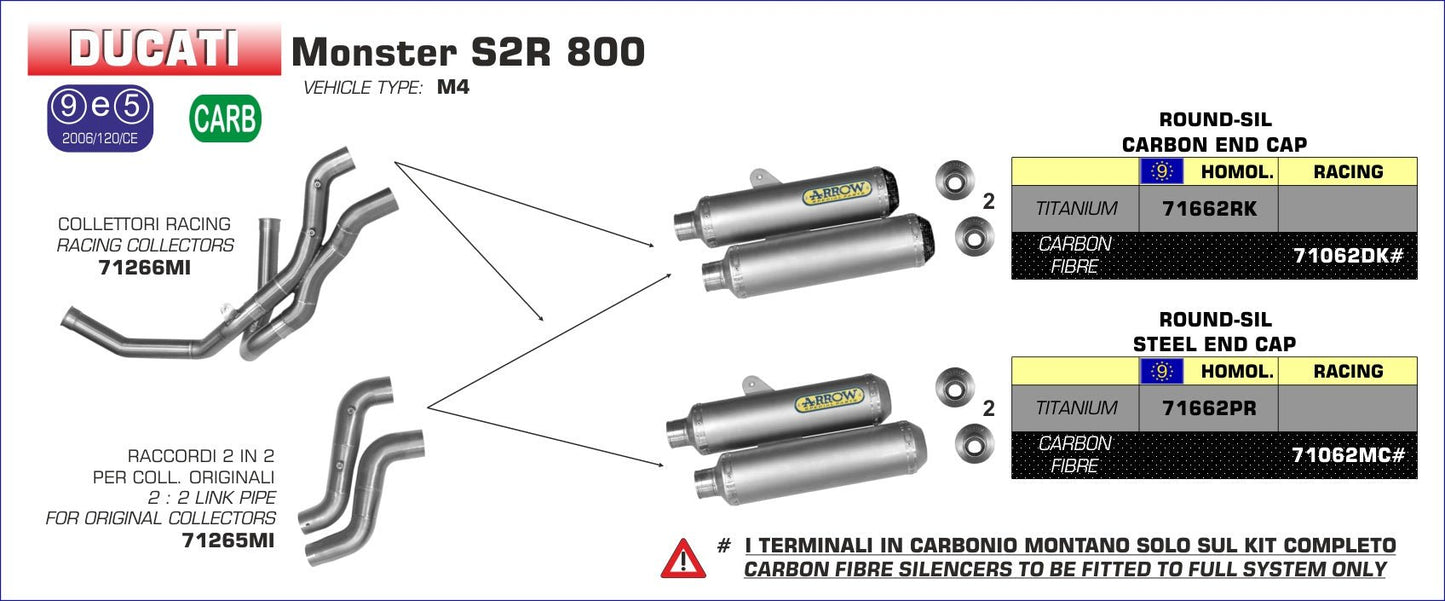 Ducati MONSTER S2R 800 2004-2006 Arrow udstødning. Slip-on udstødninger, komplette udstødninger, manifold/forrør. Find det hos Pitboxen.dk