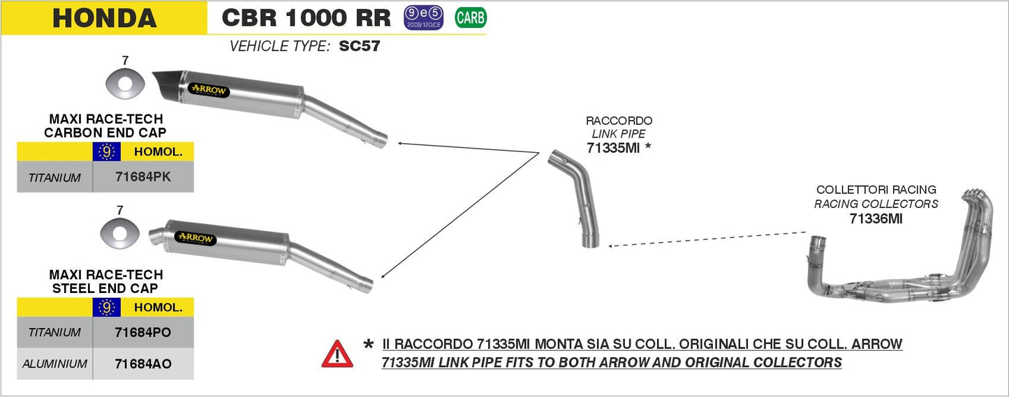 Honda CBR 1000 RR 2006-2007 Arrow udstødning. Slip-on udstødninger, komplette udstødninger, manifold/forrør. Find det hos Pitboxen.dk
