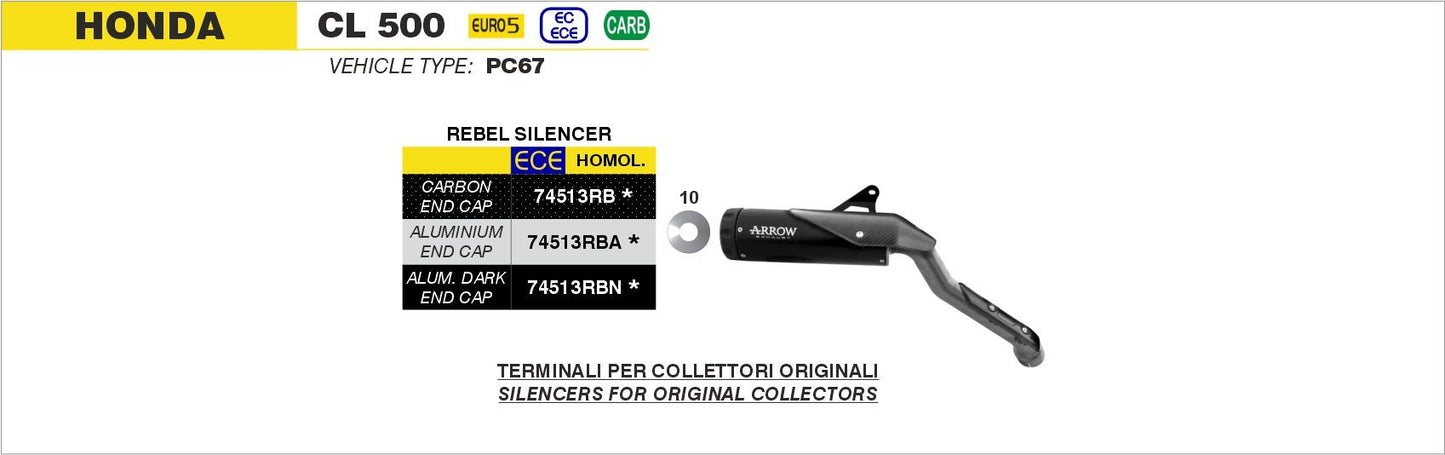 Honda CL 500 2023-2024 Arrow udstødning. Slip-on udstødninger, komplette udstødninger, manifold/forrør. Find det hos Pitboxen.dk