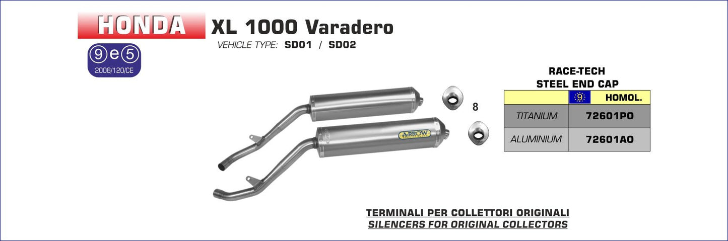 Honda XL 1000 VARADERO 2002-2006 Arrow udstødning. Slip-on udstødninger, komplette udstødninger, manifold/forrør. Find det hos Pitboxen.dk