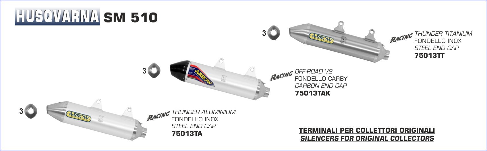 Husqvarna SM 510 2004-2005 Arrow udstødning. Slip-on udstødninger, komplette udstødninger, manifold/forrør. Find det hos Pitboxen.dk