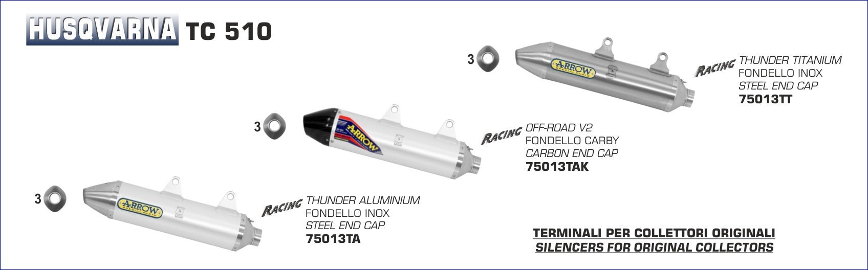 Husqvarna TC 510 2001-2005 Arrow udstødning. Slip-on udstødninger, komplette udstødninger, manifold/forrør. Find det hos Pitboxen.dk