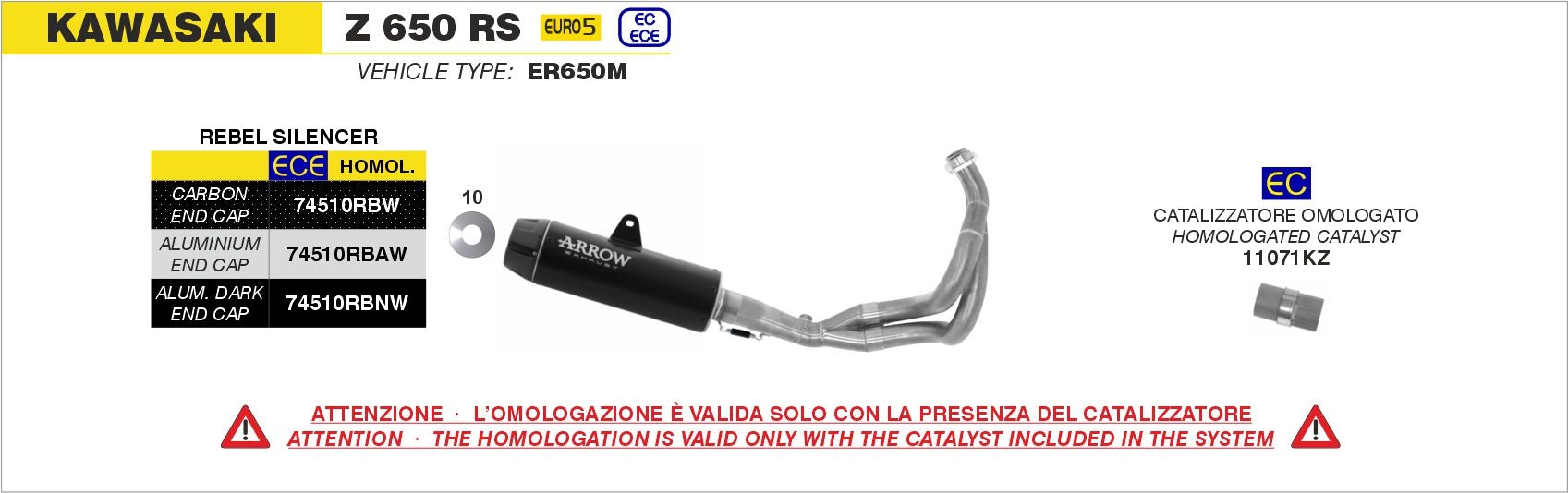 Kawasaki Z 650 RS 2021-2024 Arrow udstødning. Slip-on udstødninger, komplette udstødninger, manifold/forrør. Find det hos Pitboxen.dk