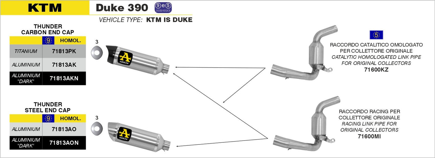 KTM DUKE 390 2013-2016 Arrow udstødning. Slip-on udstødninger, komplette udstødninger, manifold/forrør. Find det hos Pitboxen.dk