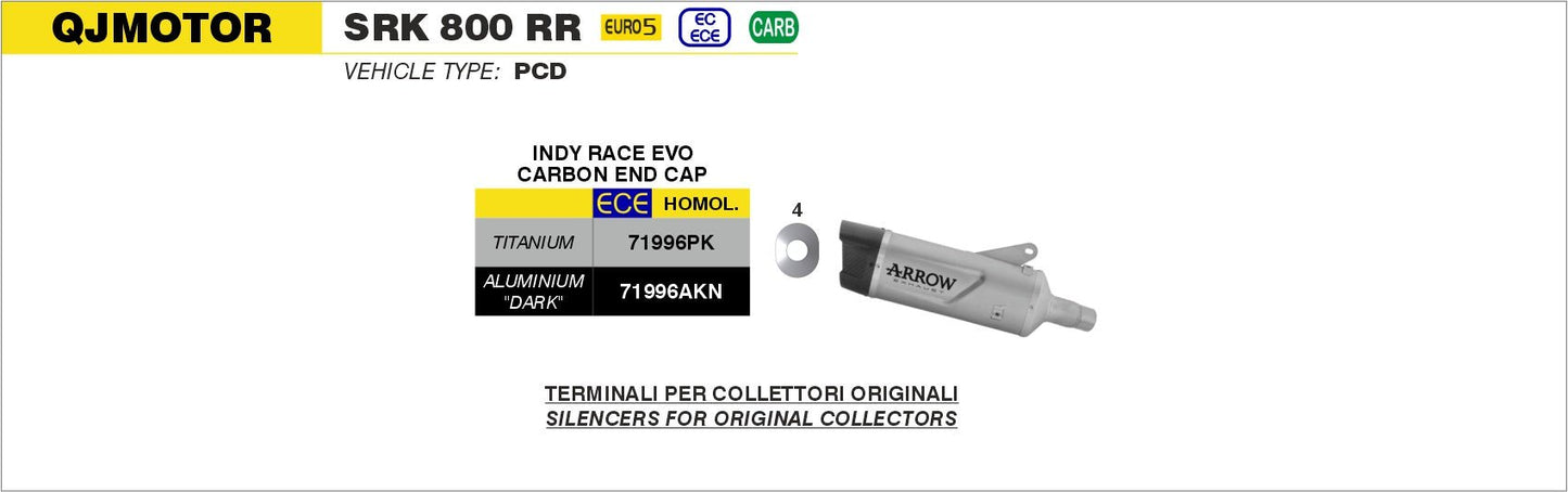 QJMOTOR SRK 800 RR 2025- Arrow udstødning. Slip-on udstødninger, komplette udstødninger, manifold/forrør. Find det hos Pitboxen.dk