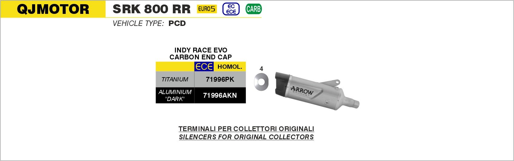 QJMOTOR SRK 800 RR 2025- Arrow udstødning. Slip-on udstødninger, komplette udstødninger, manifold/forrør. Find det hos Pitboxen.dk