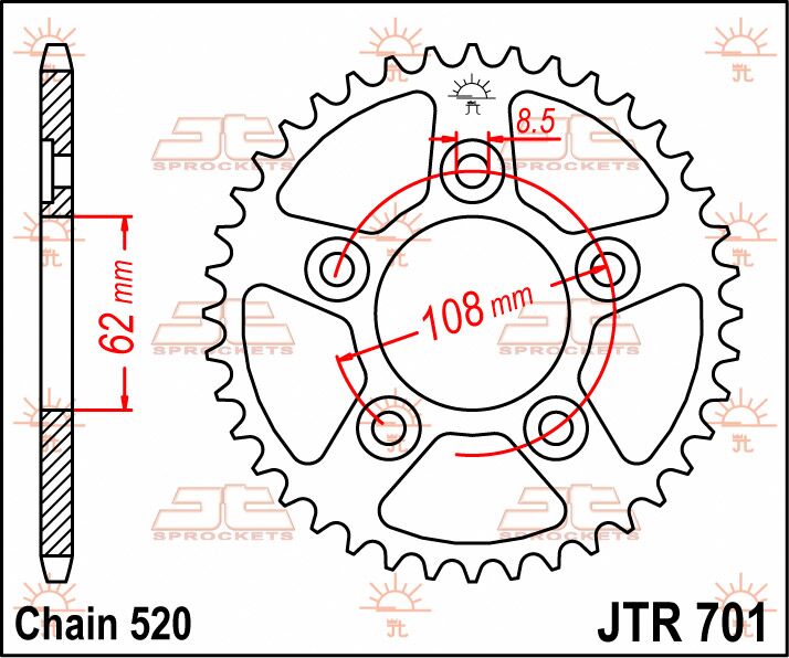 stål bagkædehjul 43T 520 - JTR701.43 - JT Sprockets - Pitboxen.dk