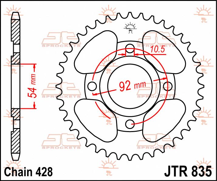 stål bagkædehjul 49T 428 - JTR835.49 - JT Sprockets - Pitboxen.dk