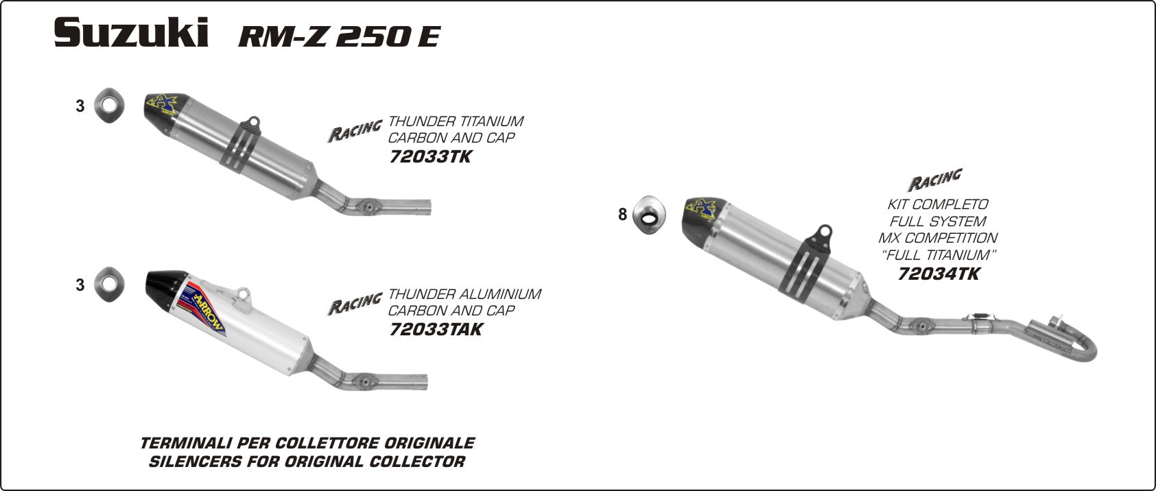 Suzuki RM-Z 250 E 2010-2013 Arrow udstødning. Slip-on udstødninger, komplette udstødninger, manifold/forrør. Find det hos Pitboxen.dk