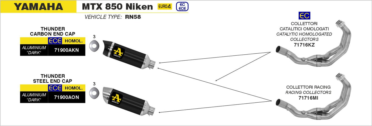 Yamaha MTX 850 Niken 2018-2020 Arrow udstødning. Slip-on udstødninger, komplette udstødninger, manifold/forrør. Find det hos Pitboxen.dk