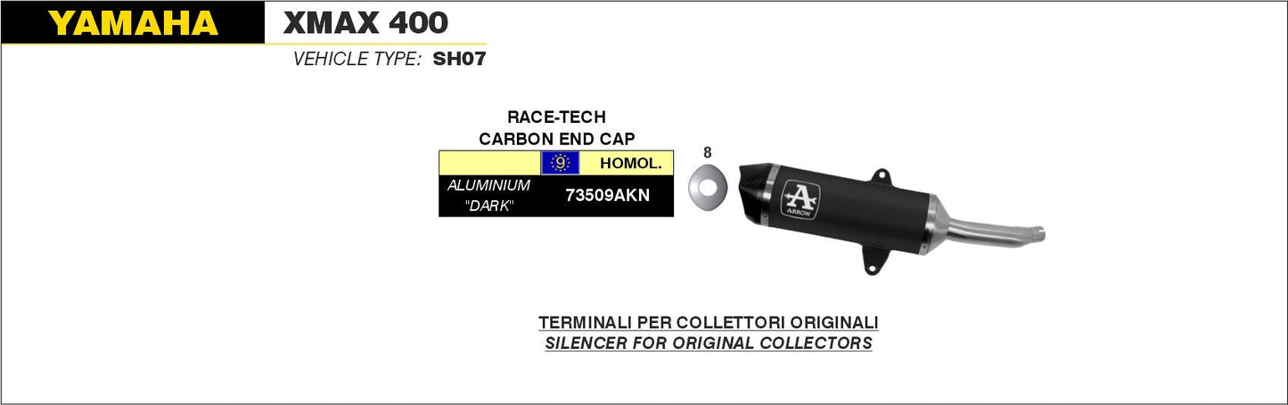 Yamaha XMAX 400 2013-2016 Arrow udstødning. Slip-on udstødninger, komplette udstødninger, manifold/forrør. Find det hos Pitboxen.dk