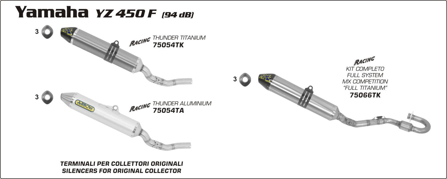 Yamaha YZ 450 F 2008-2009 Arrow udstødning. Slip-on udstødninger, komplette udstødninger, manifold/forrør. Find det hos Pitboxen.dk